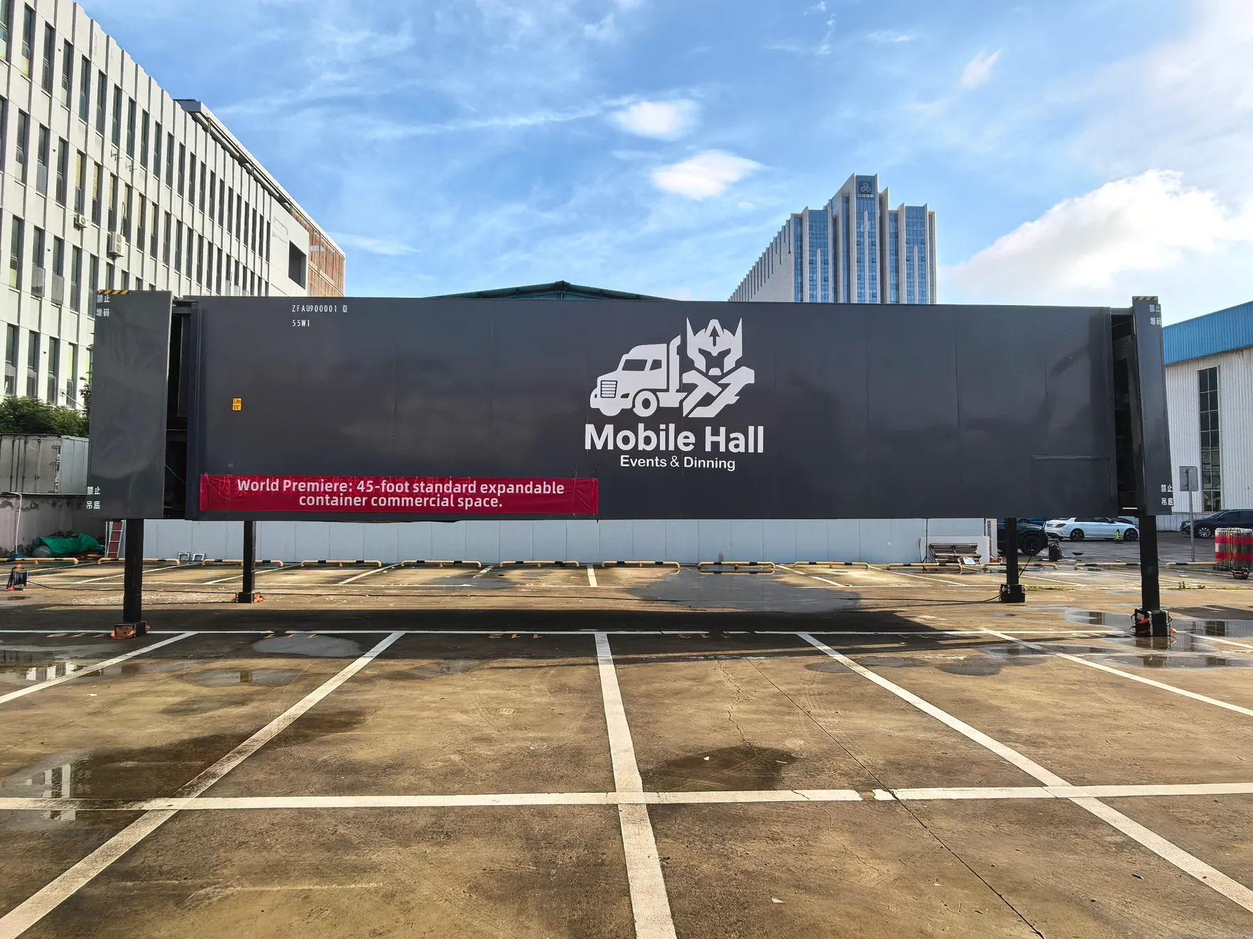 MBFD 45FT container-based venue shown in its folded transport state