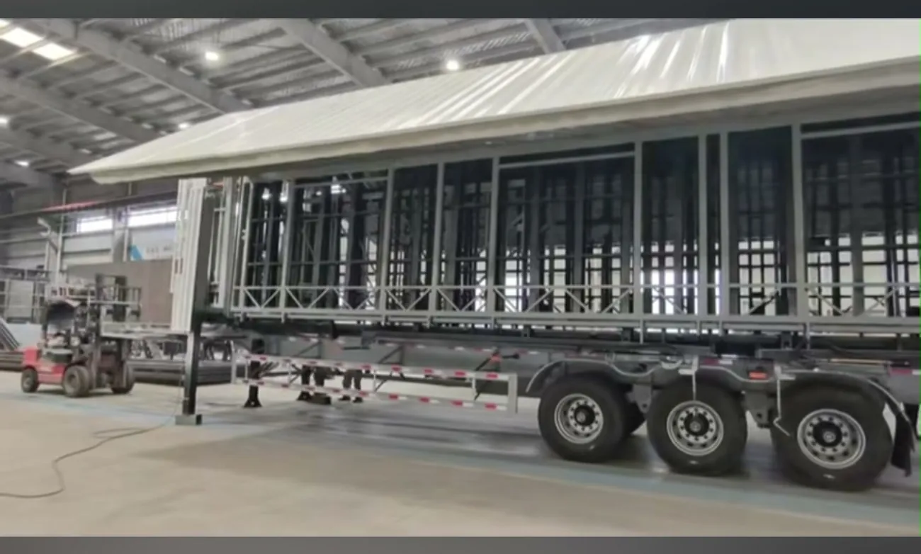 Expandable semi-trailer commercial venue structure on the MBFD factory production floor