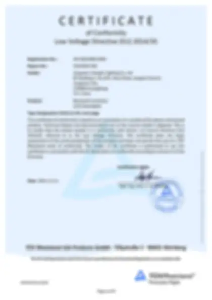Intentionally blurred preview of a lighting component CE conformity certificate