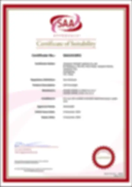 Intentionally blurred preview of a lighting component SAA suitability certificate